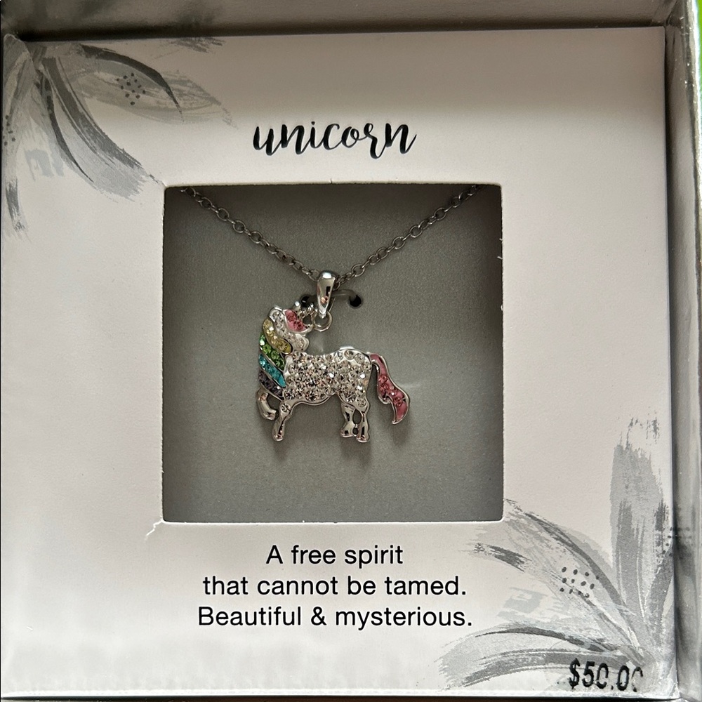 Unicorn Multicolor Crystal Pendant Necklace - Silver